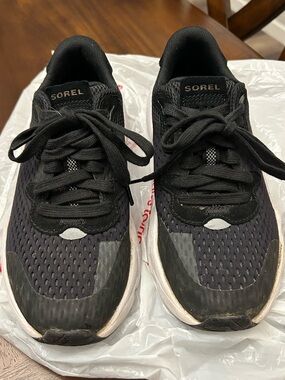 Sorel Black and White Mesh Lace-Up Sneakers